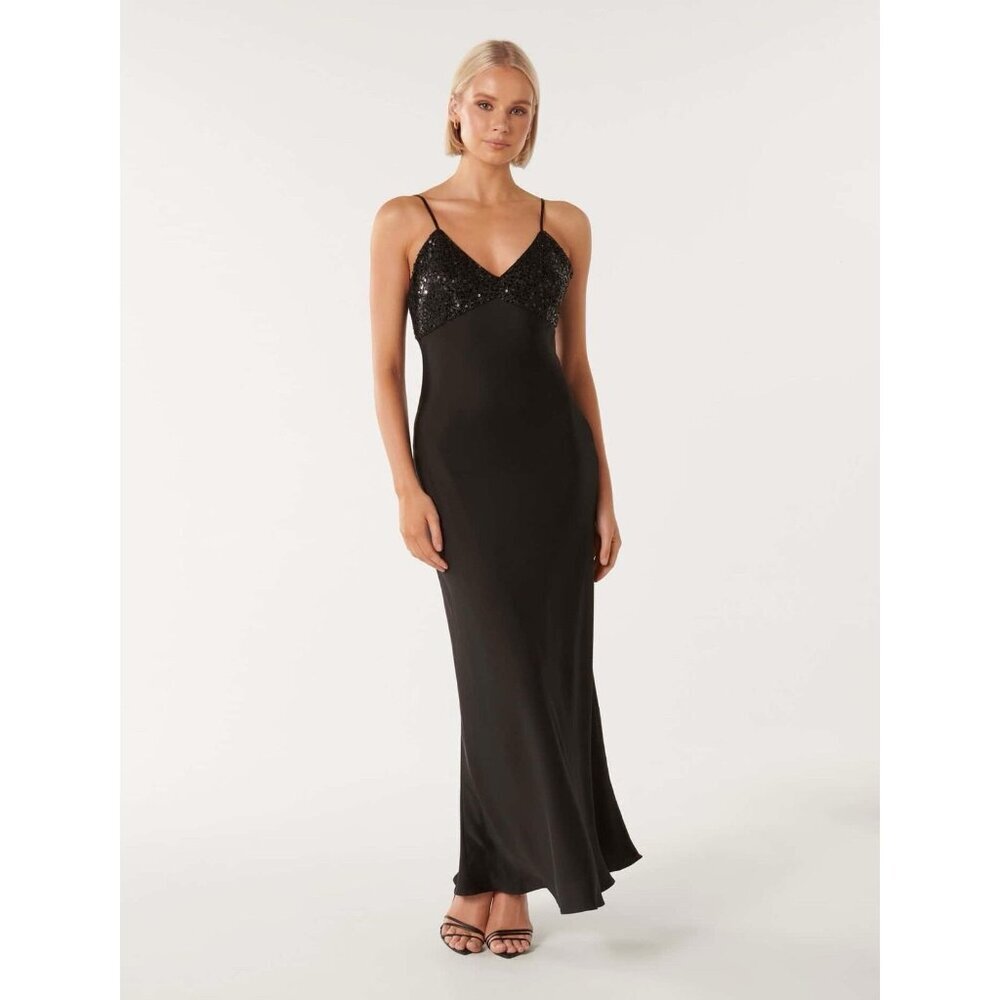 House of‎ Harlow 1960 Women’s Size M Black Sequin Midi Slip Cocktail Dress NWT